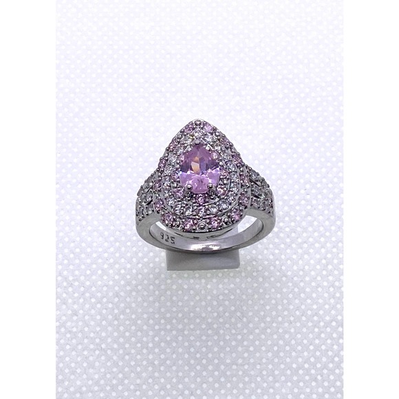 Size 8 Imitation Silver Pink Tourmaline Cluster October Birthstone Teardrop - Picture 1 of 8